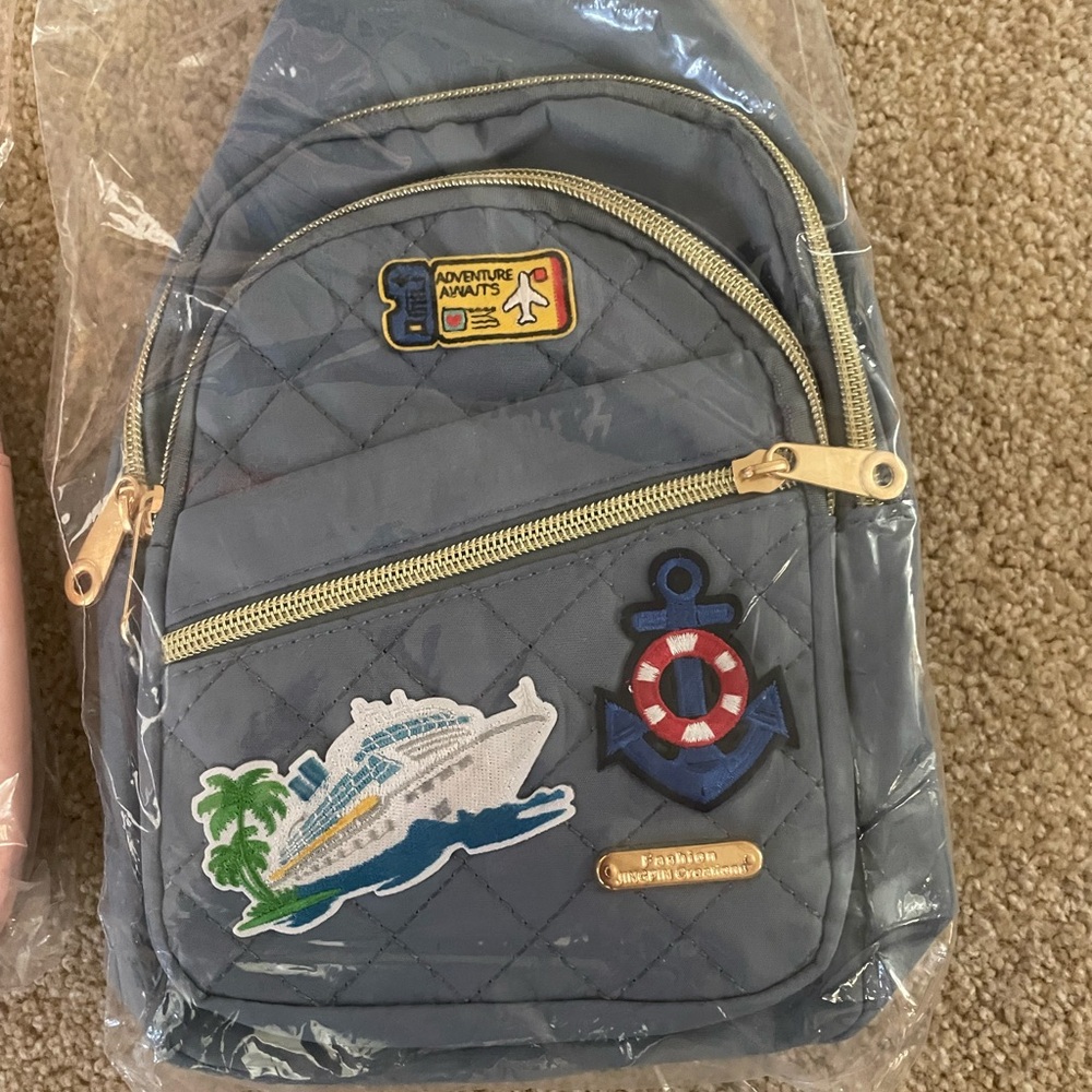 Quilted Gray Mini Backpack with Nautical Patches